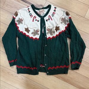 Woolrich Green and White Holiday Cardigan